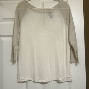 Aerie Large Cream shirt with zipper back and shimmer sleeves.